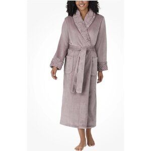 NEW Carole Hochman Plush Wrap Robe M Gray/ Purple Faux Fur 100% Polyester